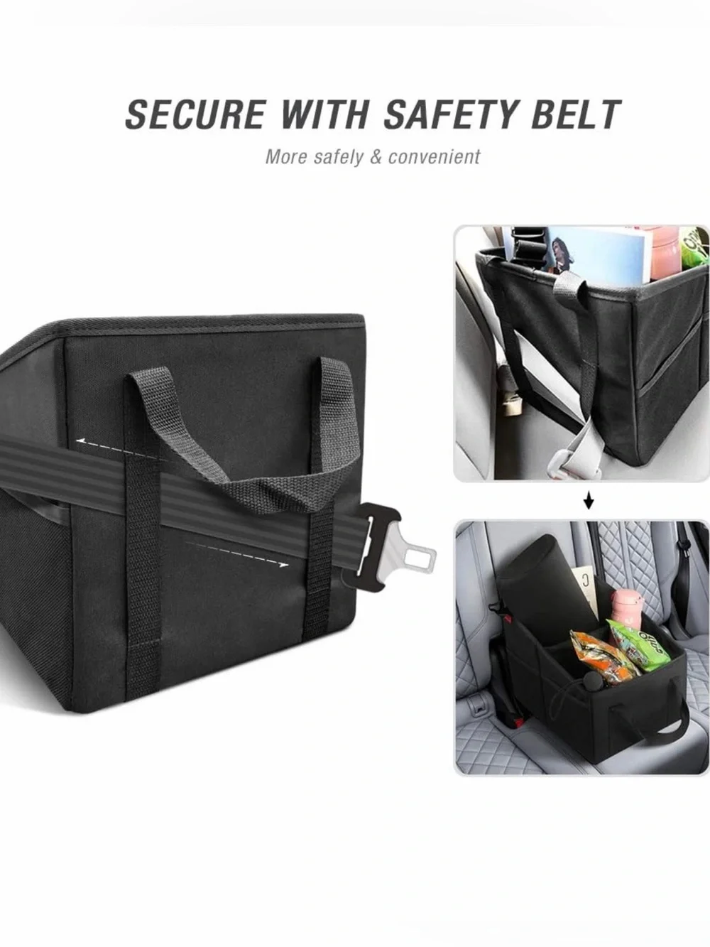 Car Trunk or Seat Organizer Storage Bin with Dual Handles - Black